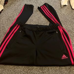 Adidas Women's Black Pants with Pink Stripes